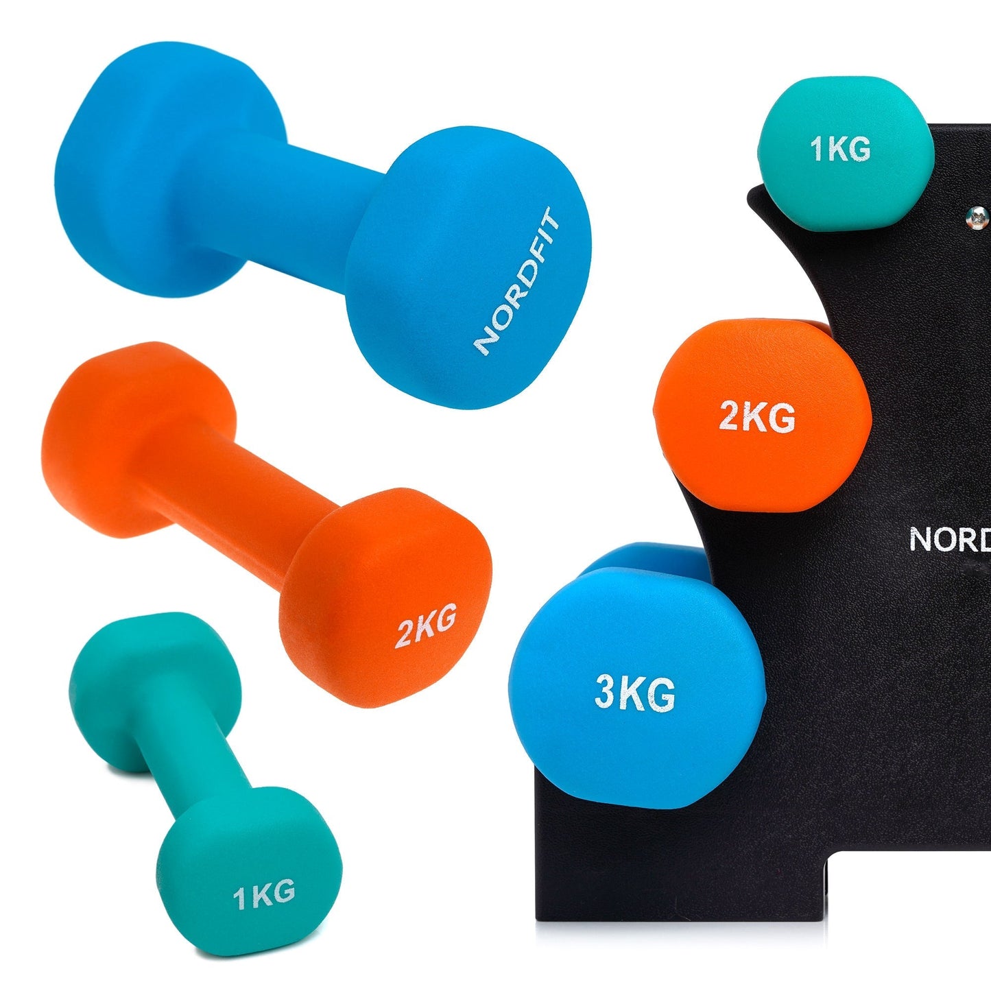 Neoprene+ Coated Cast Iron Dumbbells - Sizes 1-5kg, sold as pairs or a set
