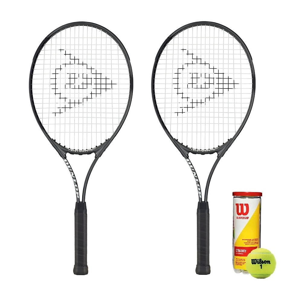 Dunlop+ Tristorm Tennis Racket Twin Set & 3 Tennis Balls