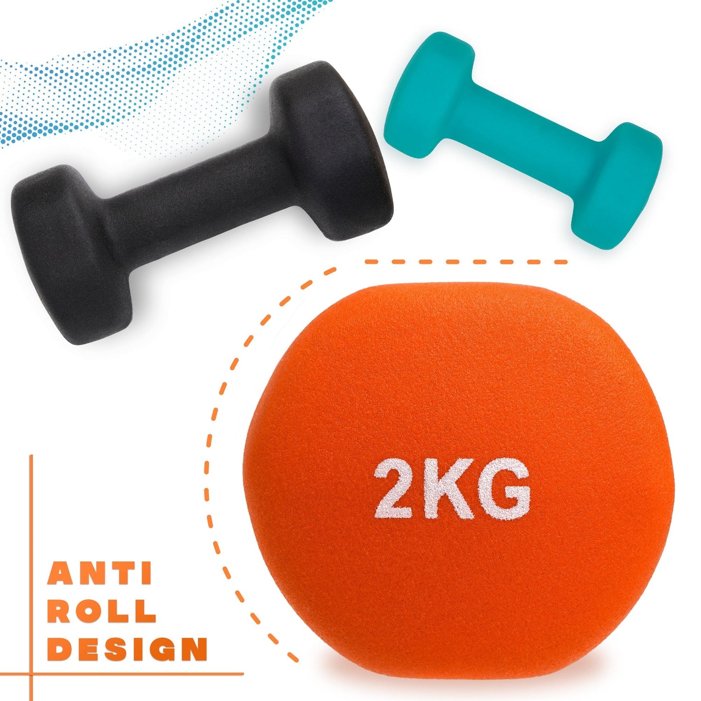 Neoprene+ Coated Cast Iron Dumbbells - Sizes 1-5kg, sold as pairs or a set